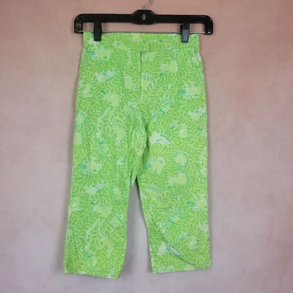 Vintage Lilly Pulitzer Green Zoo Animal Capri Cropped Pants Girls size 8